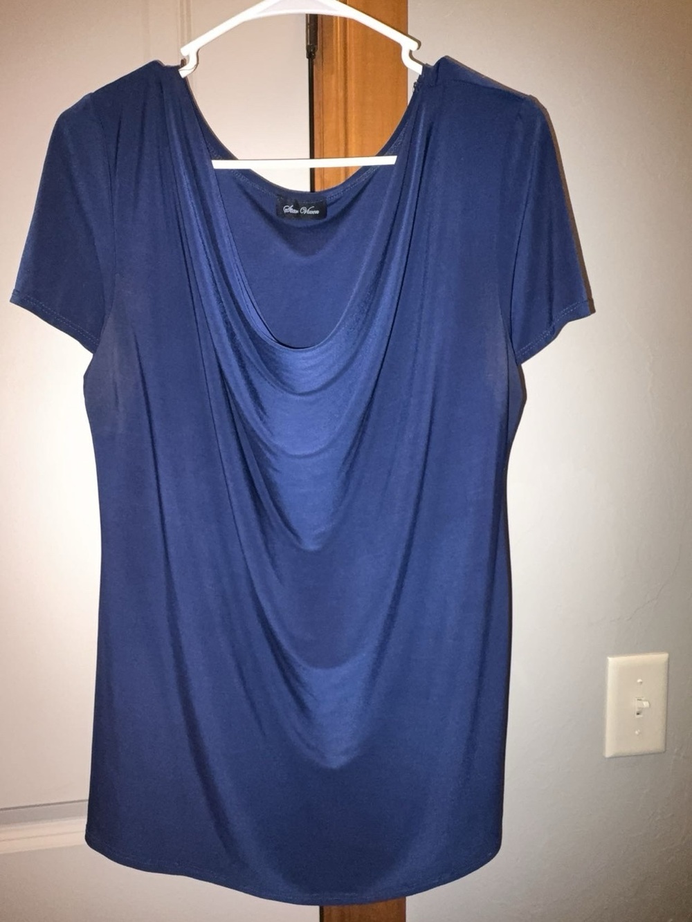 Star Vixen Navy Drape Neck Short Sleeve Top